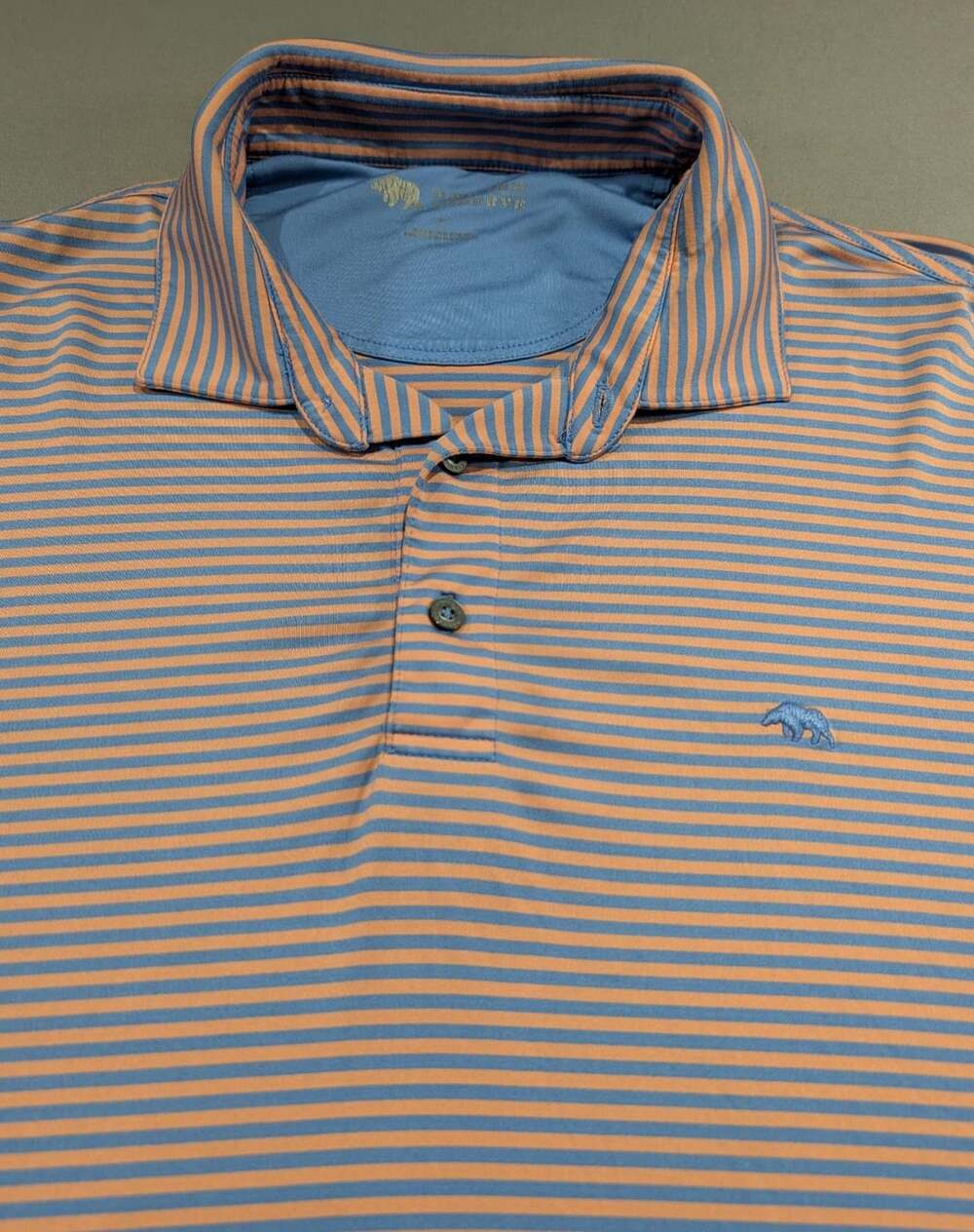 Onward Reserve Polo Shirt Size L Orange Blue Striped Golf Top, Preppy